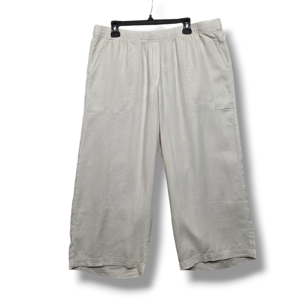 Pure Jill Wide Leg Crop Pants Womens XL Cream Linen Blend Pockets Pull On